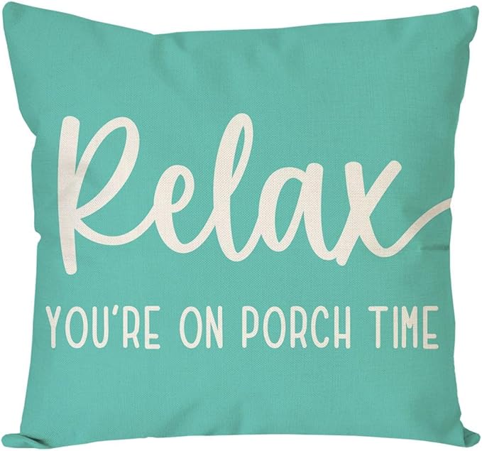 PANDICORN Farmhouse Throw Pillow Covers 18x18 Inch Relax Porch Time Turquoise Summer Beach Outdoor Decorations Pillow Decorative Throw Pillows Cases Cushion Covers for Porch Couch Sofa Decor