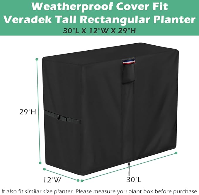 Planter Cover, for Veradek Tall Rectangular Planter, Heavy Duty Frost Cover for Outdoor Winter Frost Cold Weather, Black 30" x 12" x 29"