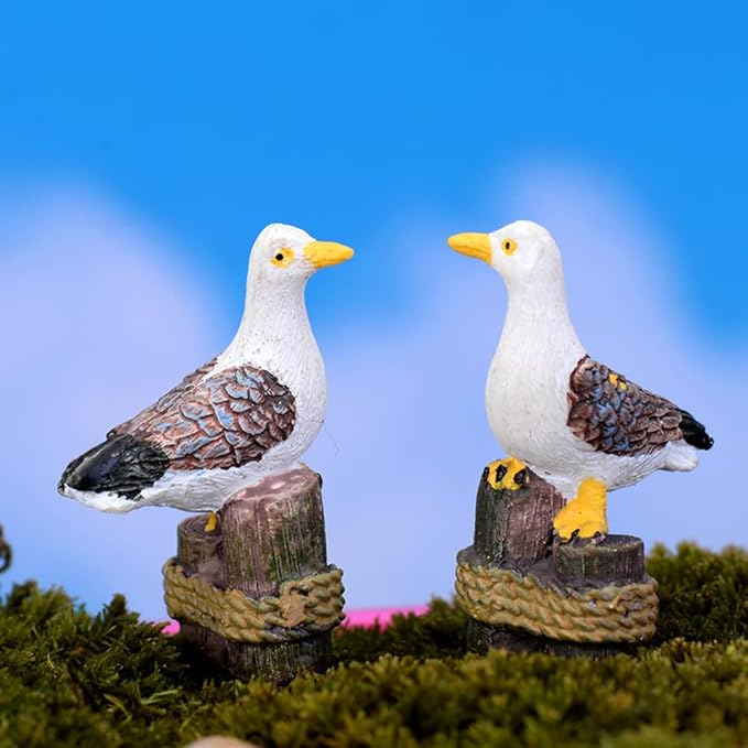 2PCS Seagulls Bird Micro Landscape Ornaments, Miniature Figurines Fairy Garden Accessories, Garden DIY Kit