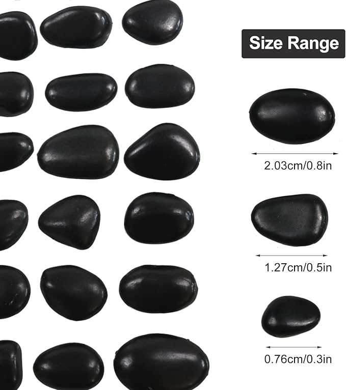 5Ib Black River Rock-Decorative Stones-Pebbles for Indoor Plants-Rocks for Outdoor Landscaping- 0.3"-0.8" inch High Polished Stones for Fish Tank, Terrarium,Vases, Home Decor