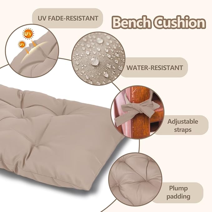 59 inch Indoor/Outdoor Bench Cushion, Swing Cushion,2/3 seat Thick Outdoor Garden Bench Seat Cushion Backrest Waterproof Bench Pad (59 X 19.6 in Kihaki)