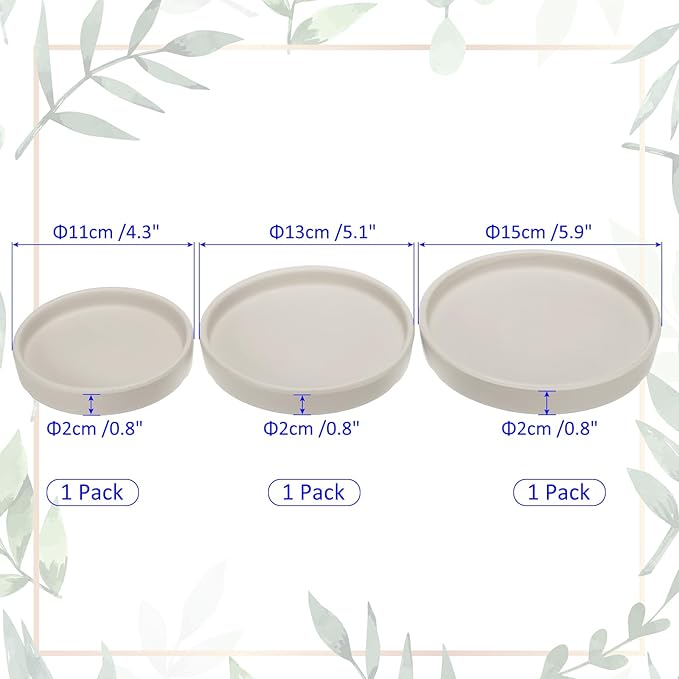 3 Pack Planter Saucers - Ceramic Plant Tray Flower Pot Drip Trays Round Apply to Outdoor/Garden (4/5/6inch, Grey)