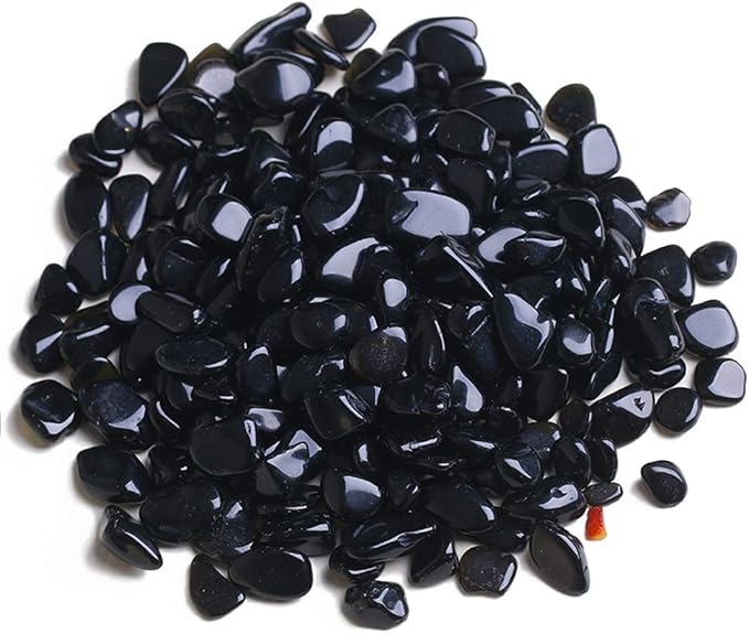 IMALY Black Obsidian Tumbled Chips Stone Polished Crushed Healing Crystal Quartz Pieces Irregular Shaped Stones for Home Decorative Stones Vases Plants Succulents 0.5lb