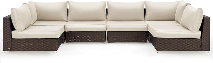 HOMREST Outdoor Replacement Cushions for Patio Furniture,Water-Repellent Sofa Cushion for 6-Seat Rattan Wicker Sectional Patio Conversation Sets,14-Piece Cushions Set for Outdoor Couch（Beige）