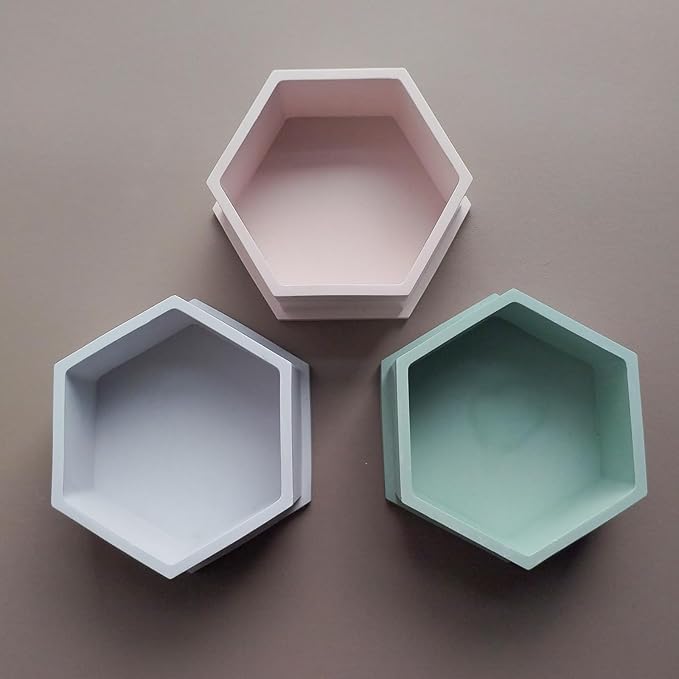 Wehous 2PCS Hexagon Candle Jar Silicone Molds, Geometric Container Plant Pot Silicone Molds for Resin Concrete, Epoxy Resin Casting Storage Box Molds for Jewelry Holder Trinket Tray Art Craft Decor
