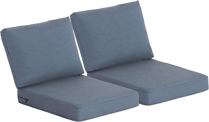 Sunbrella Outdoor Patio Chair Cushions Set, 24x27.5 Inch Outdoor Deep Seat Cushions Set of 2,Water-Resistant,Piped Edges & YKK Hidden Zipper,Sunbrella Spectrum Denim