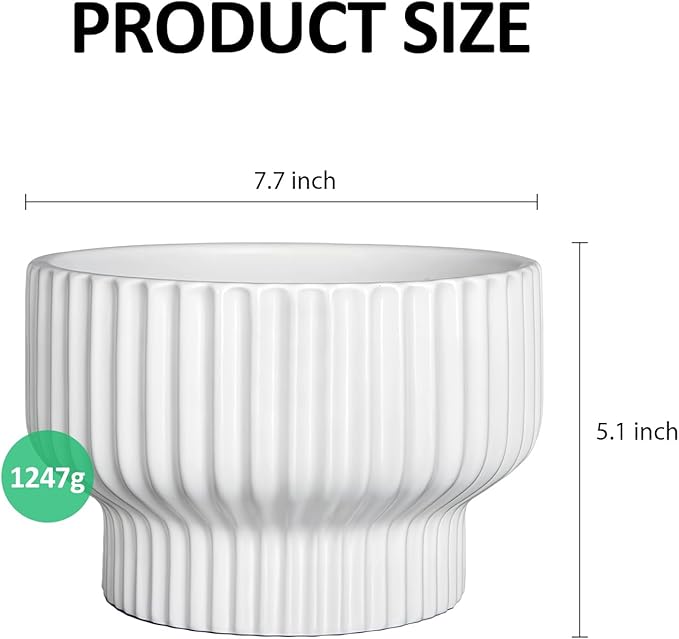 OXART Ceramic Pots for Plants, 7.7 Inch Round Plant Pot with Drainage Hole, Modern Outdoor Flower Pots Home Garden Decorative Planters for House Plants Indoor Planters (White)