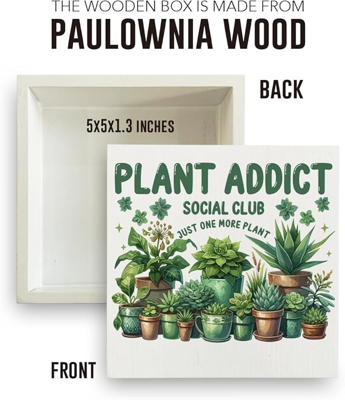 Plant Lover Gift Gardening Gifts for Women Just One More Plant Rustic Garden Decor Wooden Box Sign Block Plaque Gardener Planter Plant Lover Gifts for Home Farmhouse Garden Decor
