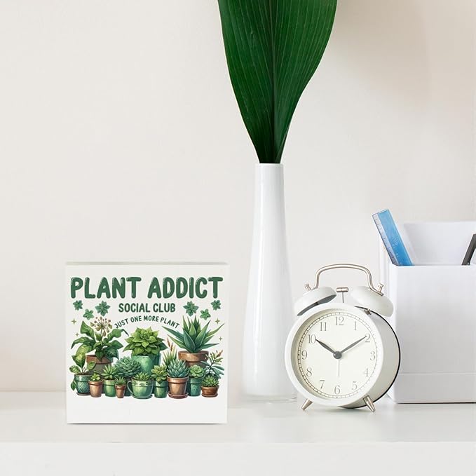 Plant Lover Gift Gardening Gifts for Women Just One More Plant Rustic Garden Decor Wooden Box Sign Block Plaque Gardener Planter Plant Lover Gifts for Home Farmhouse Garden Decor