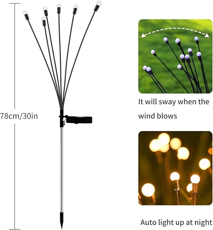 ALENEY 2 Pack Solar Garden Swaying Lights, Wind-Activated Outdoor Lights, Outdoor Pathway Decoration, Warm White