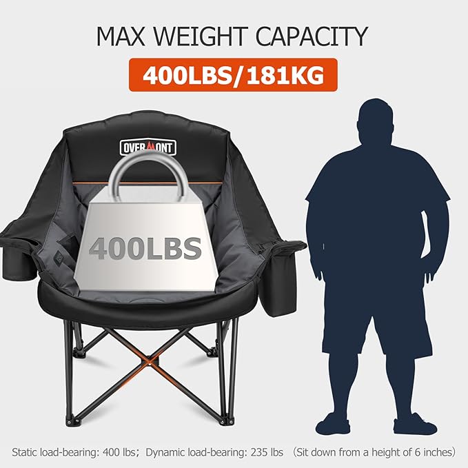 Overmont 2PCS Heated Oversized Camping Chair for Adults - 3 Heat Levels Seat & Back Separately Control - 400lbs Support Heavy Duty Padded Folding Chair Outdoor Garden Portable - Battery NOT Included