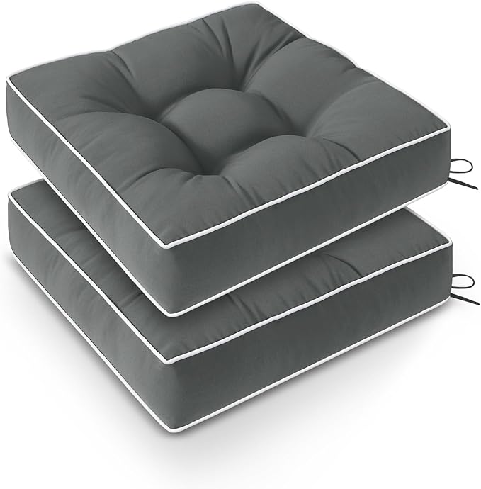 Wellsin Outdoor Chair Cushions Set of 2, Patio Cushions for Outdoor Furniture, Tufted Waterproof Outdoor Chair Pads, 19 x 19 Inch, Dark Gray