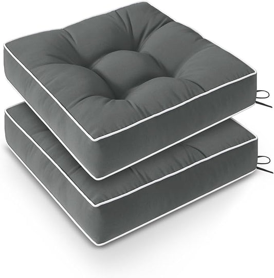 Wellsin Outdoor Chair Cushions Set of 2, Patio Cushions for Outdoor Furniture, Tufted Waterproof Outdoor Chair Pads, 19 x 19 Inch, Dark Gray