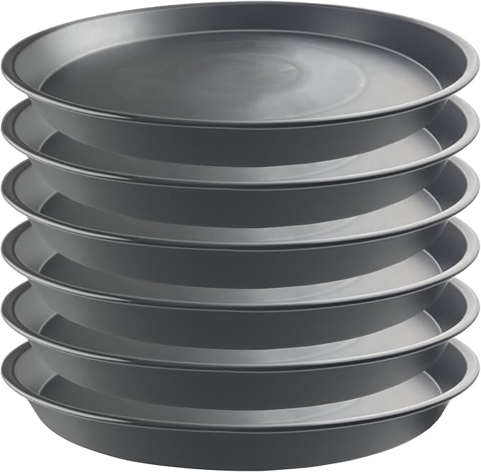 6 Pack 15 Inch Gray Plant Saucer Trays, Heavy Duty Plastic Planter Bases for Big Flower Pots, Durable Water Catcher Plates Indoor Outdoor Use