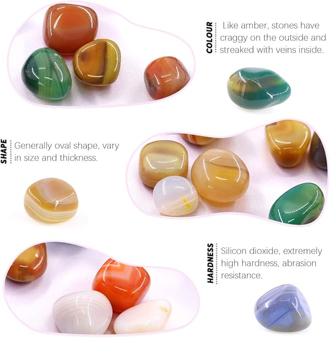 Hilitchi Mixed Agate Stone Tumbled Stones for Plants Cacti & Succulents Bedding, Vase Filler, Landscape Bottom Decoration (About 1lb(455g)/Bag)