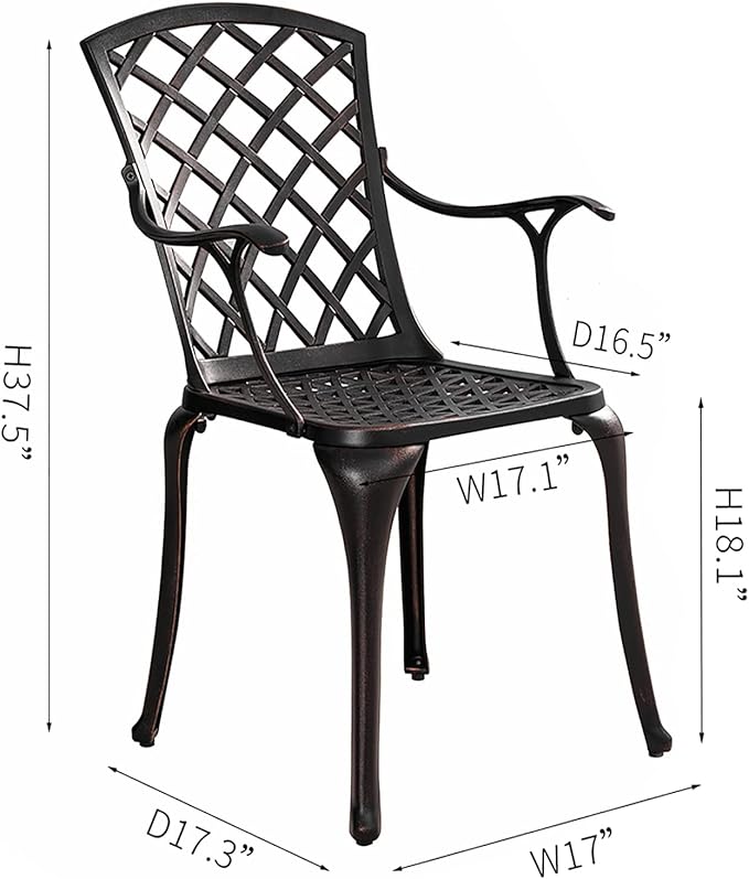 2 Piece Cast Aluminum Patio Chairs, All-Weather Bistro Chairs Set of 2, Outdoor Metal Dining Chairs with Armrests for Outside Garden, Deck, Bronze