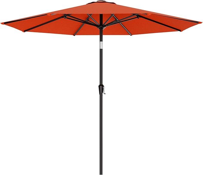 AreShark 9 FT Patio Umbrella for Outdoor, Outdoor Umbrella with Push Button Tilt and Crank, Outdoor Patio Umbrellas with 8 Sturdy Ribs for Market, Garden, Deck, Backyard, Pool (Orange)