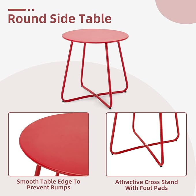 MELLCOM 3 Piece Patio Set, 2 C-Spring Retro Metal Patio Chairs and Round Side Table, Outdoor Bistro Set for 2 Idea for Balcony, Front Porch, Poolside, Deck, Indoor, Red