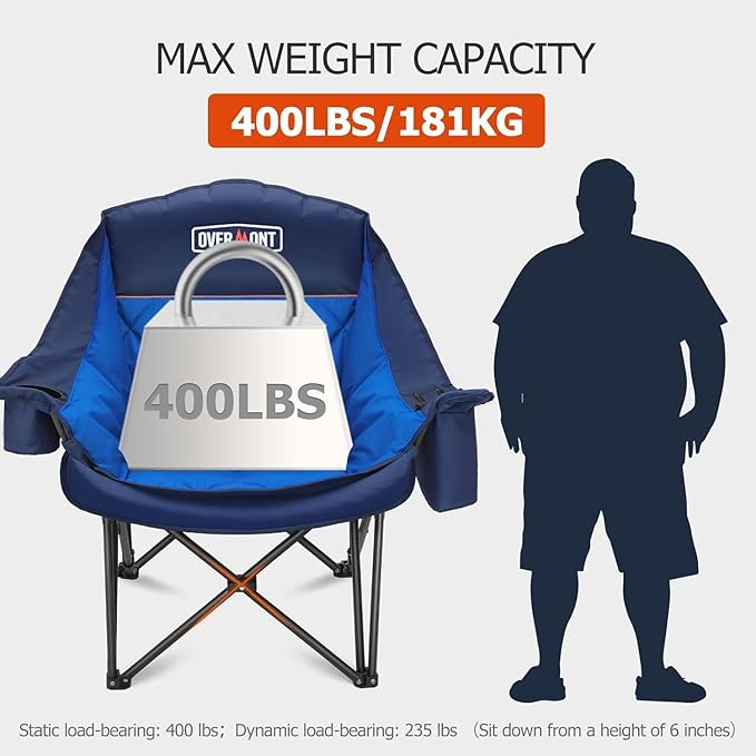 Overmont 2PCS Heated Oversized Camping Chair for Adults - 3 Heat Levels Seat & Back Separately Control - 400lbs Support Heavy Duty Padded Folding Chair Outdoor Garden Portable - Battery NOT Included