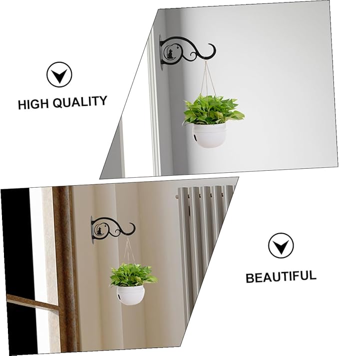 2pcs Black Wrought Iron Flowerpot Hangers Plant Brackets Wall Hooks for Outdoor Lanterns and Planters Patio Garden Decorative Storage