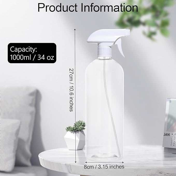driew Plant Mister Spray Bottle, Plant Mister Water Spray Bottle for Plants Misting Bottle Water Fine Mist, Cleaning Solutions, Gardening, Indoor, Outdoor (Transparent White - 1L)