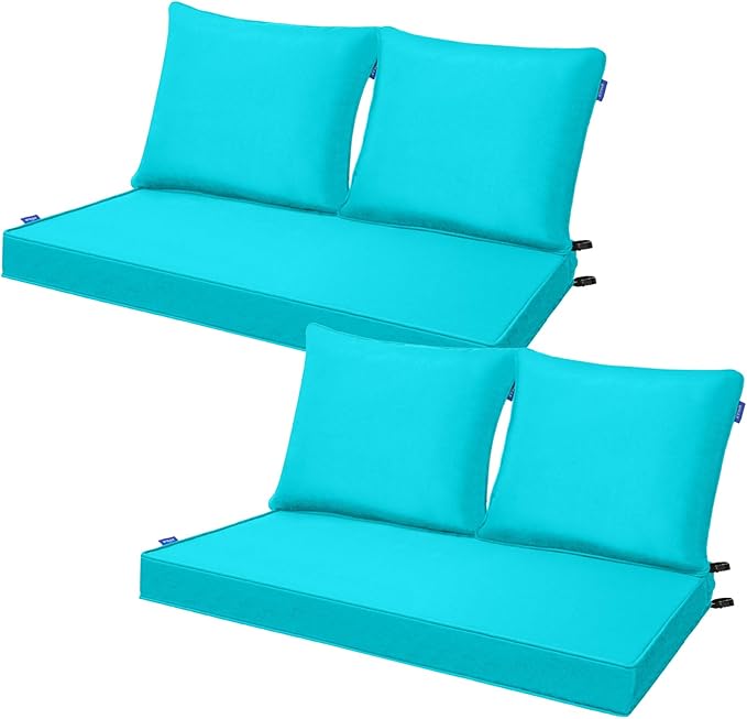 Outdoor Loveseat Cushion Set 44''x24'', Outdoor Cushions for Patio Furniture with Fastness Cover, Water Repellent Outdoor Seat Cushion and Couch Back Cushions for Bench, Swing (Peacock Green, 2 Sets)