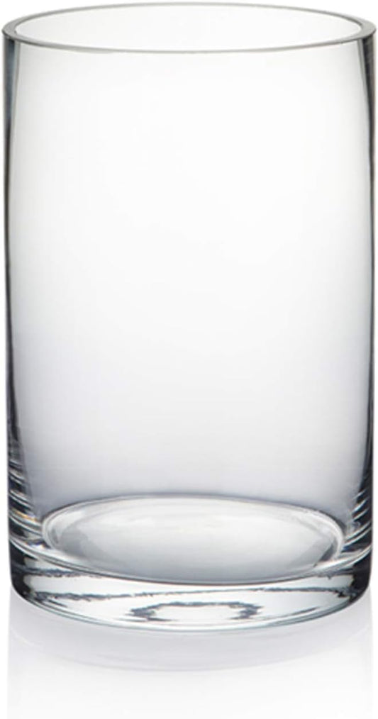 WGVI Quality Thick Weighted Clear Cylinder Glass Vases, 4" W x 6" H, Flower Arrangement Glass Candle Holders Wedding Centerpieces Terrarium Planter Floral Storage Container Pen Brush Holder, 1 Piece
