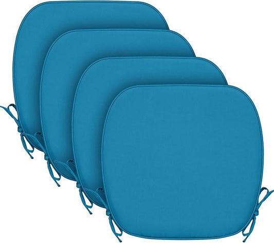 SleepMan Outdoor 17"x16" Chair Cushions with Ties Set of 4, Water Resistant All Weather U-Shape Seat Pads for Patio Garden Furniture Indoor (Set of 4, Indigo Blue)