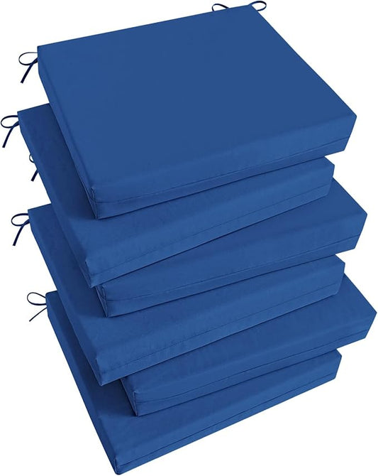 Basic Beyond Outdoor Chair Cushions Set of 6, Square Corner Outdoor Cushions for Patio Furniture, Water Resistant Patio Chair Cushions with 2 Ties, 18.5x16x3, Royal Blue