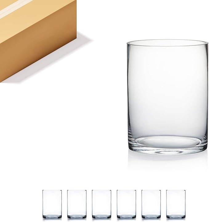WGV Cylinder Vase Bulk, Width 6", Height 8", Clear Glass Container Terrarium Candle Holder for Wedding Centerpiece, Party Event, Home Office Decor, 6 Pieces