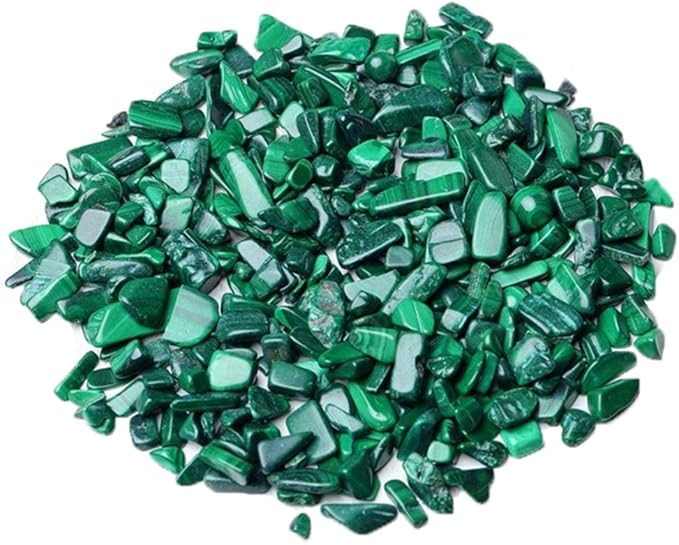 IMALY Malachite Tumbled Chips Stone Polished Crushed Healing Crystal Quartz Pieces Irregular Shaped Stones for Home Decorative Stones Vases Plants Succulents 0.5lb