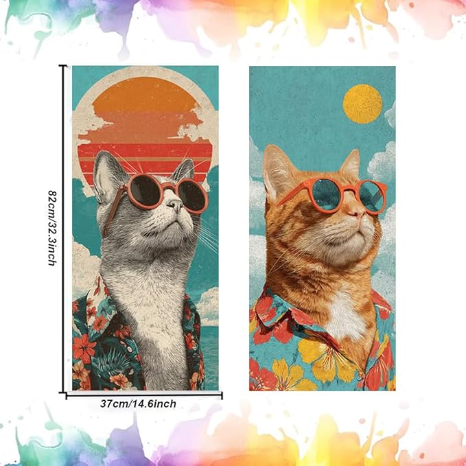 2PC Trash Can Sticker 14.57 x 32.28 Inch Cool Cat Design Summer Beach Theme Decorative Garbage Bin Cover Outdoor Trash Can Decal Art for Home Yard Garden Holiday Decoration