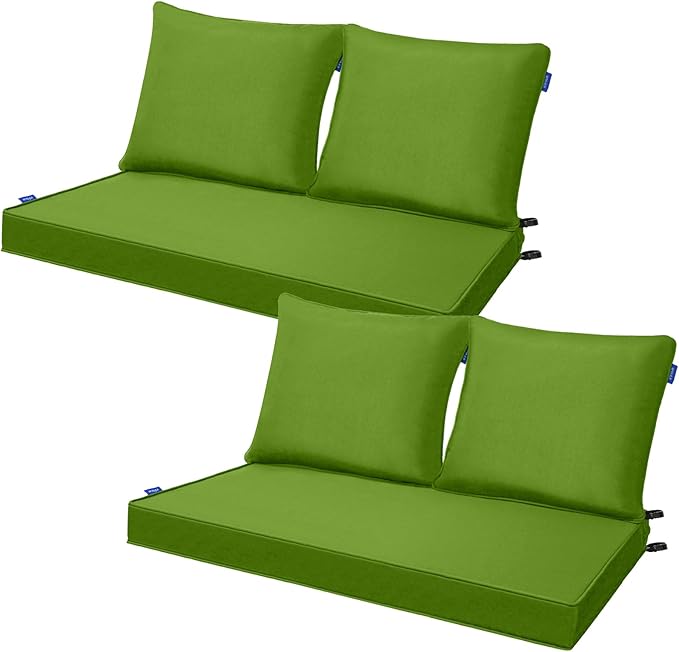Outdoor Loveseat Cushion Set 44''x24'', Outdoor Cushions for Patio Furniture with Fastness Cover, Water Repellent Outdoor Seat Cushion and Couch Back Cushions for Bench, Swing (Grass Green, 2 Sets)