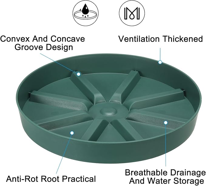 PATIKIL 10.5 Inch Plant Saucers Tray, 2Pcs Durable Plastic Round Flower Pot Drip Tray Thicker Anti-Rot Root for Indoors Outdoors Home Garden, Green