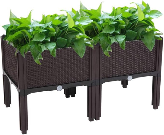 Raised Garden Beds, Planter Box, Self-Watering Plastic Planter for Indoor Outdoor Vegetables, Fruits, Potato, Flowers (2 Pcs)