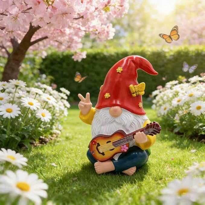 Hippie Garden Gnome Decor Statue,Funny Garden Gnomes with Peace Sign Decor Outdoor ，for House,Lawn,Patio and Porch, Gifts Hippie for Friend,Family