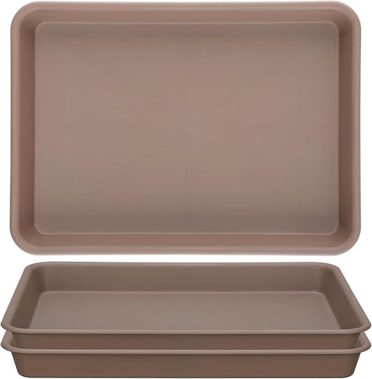 GREANER Brown Plant Saucers for Indoors, 11 Inch Heavy Duty Seedling Starter Trays No Holes, Pebble Tray for Plant Humidity(Set of 3)