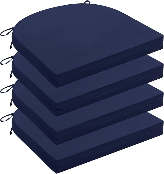 Wellsin Outdoor Chair Cushions for Patio Furniture - Patio Chair Cushions Set of 4 - Water Resistant Round Corner Outdoor Seat Cushions 17"X16"X2", Navy