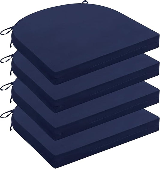 Wellsin Outdoor Chair Cushions for Patio Furniture - Patio Chair Cushions Set of 4 - Water Resistant Round Corner Outdoor Seat Cushions 17"X16"X2", Navy