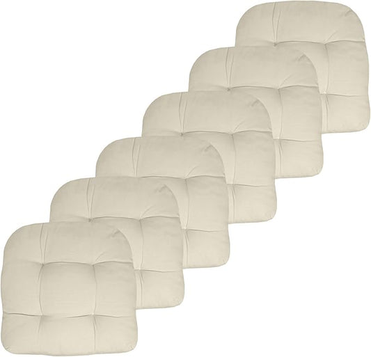 Sweet Home Collection Patio Cushions Outdoor Chair Pads Premium Comfortable Thick Fiber Fill Tufted 19" x 19" Seat Cover, 6 Pack, Cream