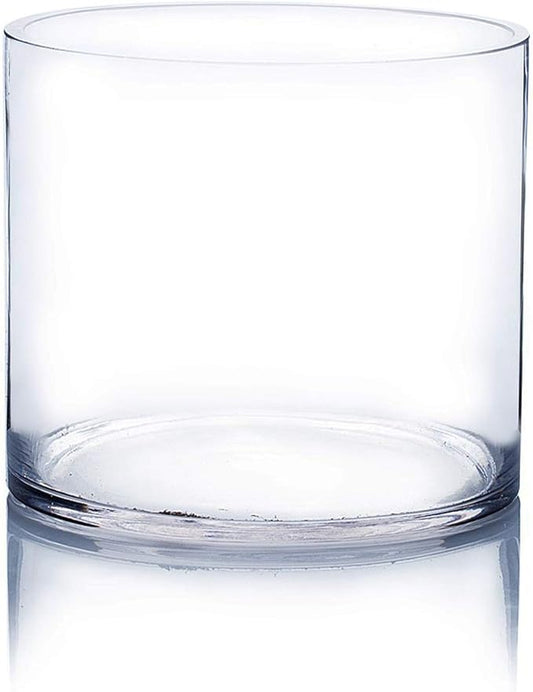 WGVI Thick Weighted Clear Right Cylinder Glass Vases, 6" W x 6" H, Equilateral Cylinder Glass Candle Holders Wedding Flower Arrangement Centerpieces Storage Container Brush Pen Holder, 1 Piece