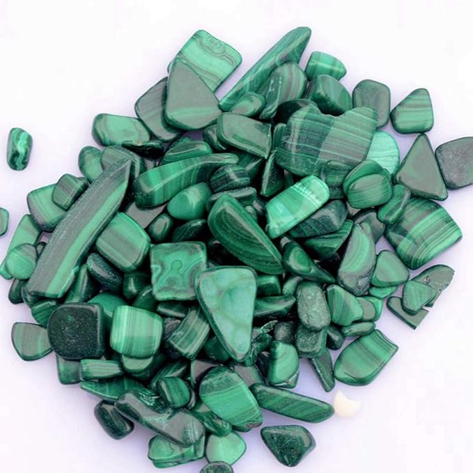 IMALY Malachite Tumbled Chips Stone Polished Crushed Healing Crystal Quartz Pieces Irregular Shaped Stones for Home Decorative Stones Vases Plants Succulents 0.5lb