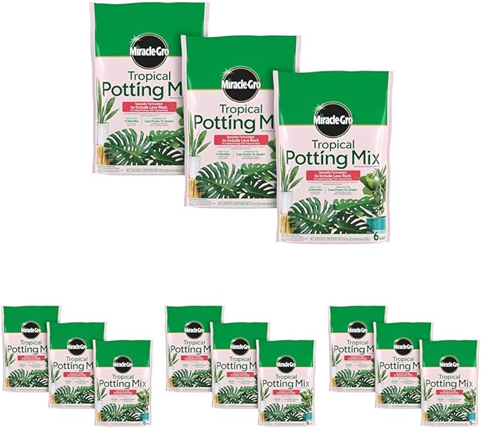 Miracle-Gro Tropical Potting Mix, for Container Plants, Use with Snake Plants, Spider Plants, Pothos, Monstera, 6 qt., 12-Pack