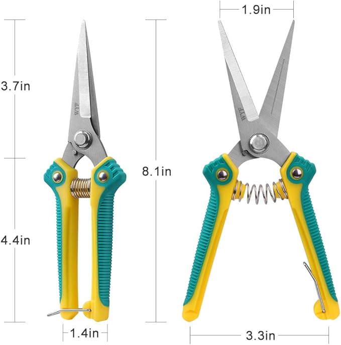 WYF Pruning Scissors, Professional Garden Shears - Straight Stainless Steel Blades - Sharp Gardening Hand Pruner for Garden Harvesting Fruits, Vegetables, Trimming Flowers and Plants, 8.1IN