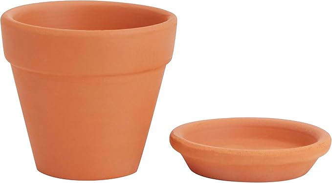 Juvale Mini Terracotta Pots with Saucers - 2.2 x 2.2 x 1.9 in, Brown, 16-Pack, Rustic - Succulent & Cactus Pots with Drainage Hole & Plant Saucer for Garden Decor