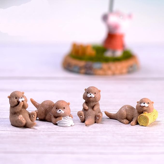4PCS Otter Fairy Garden Supplies - Miniature Figurines Accessories, DIY Kit, Micro Landscape Ornaments, Fairy Garden Animals