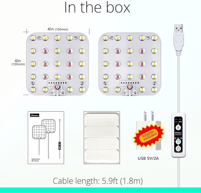 DOMMIA Full Spectrum LED Grow Light for Indoor Plants, 2 Panels 10W with 6/12/16h Timer Dimmable Plant Lights for Flower Veg Plant Growth USB, Daylight White, 2-Pack