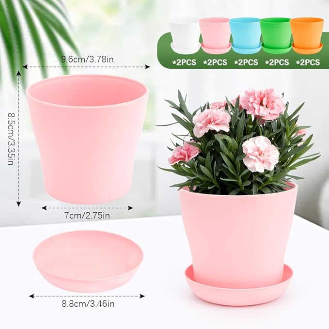 4 Inch Plant Pots 10 Pcs Small Flower Pots For Indoor Plant Pots Succulent Pots Small Plant Pots With Drainage Planters For Indoor Plants Nursery Pots Plastic Pots For Plants Herb Planter 5 Colors