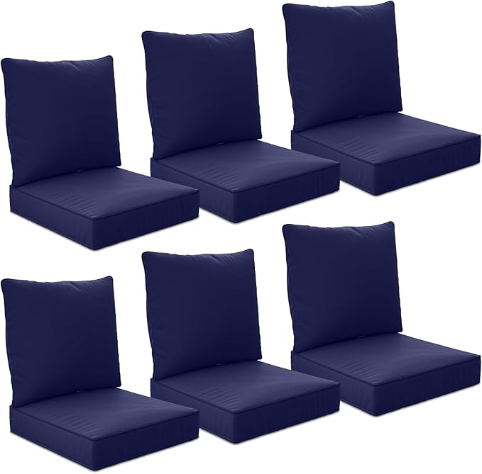 24" x 24" x 6" Outdoor Deep Seat Cushions Set - 6 Set Waterproof & Fade Resistant Patio Furniture Replacement Cushions, Non-Slip Outdoor Cushions Fit Loveseats, Couches, Chairs, and Sofas.