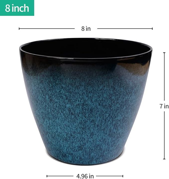 2 Pack Plant Pots Durable Decorative Flower Pots,8 Inch Planter with Drainage Hole + 6 Inch Planter Set for Indoor and Outdoor Plants,Flowers,Succulents - Blue